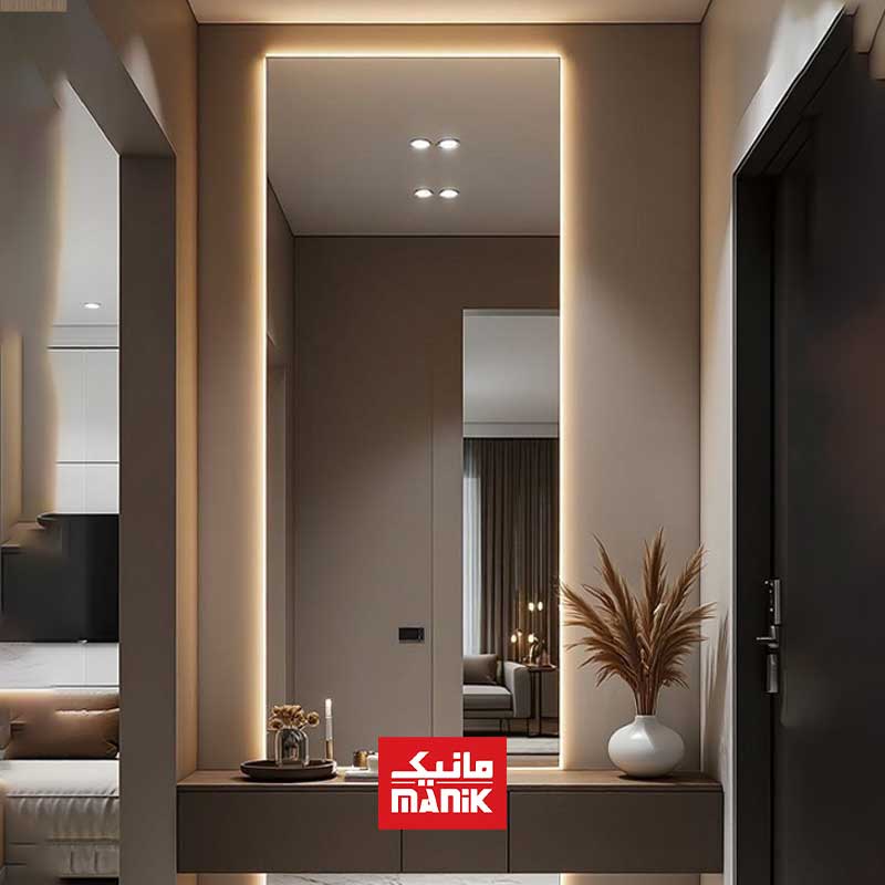 آینه قدی دکوراتیو مستطیلی ساده نوردار 01